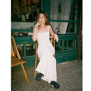 Oddli The Dinner Party Dress in Cream White Eggshell Maxi Length Casual Everyday